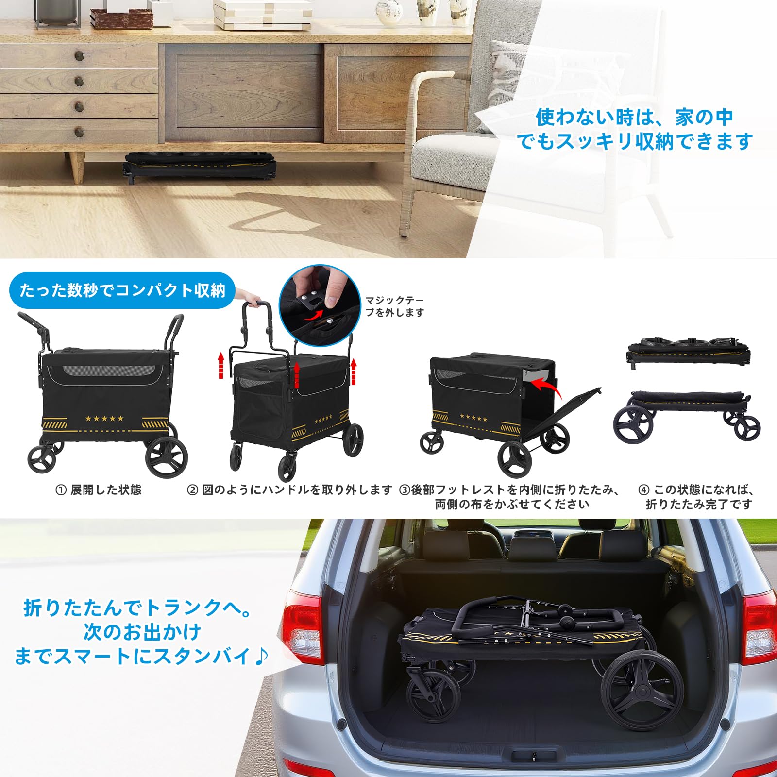 Amazon.co.jp: VOISTINO【広々大空間】ペットカート 犬カート ペット